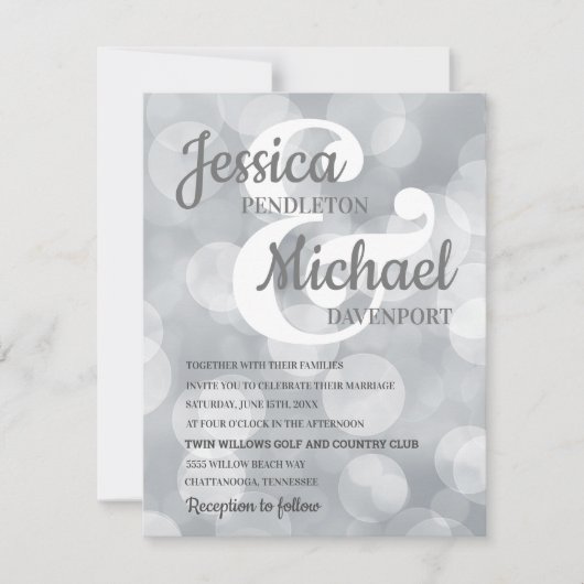 Faire invitation de mariage argentée scintillante (Devant)