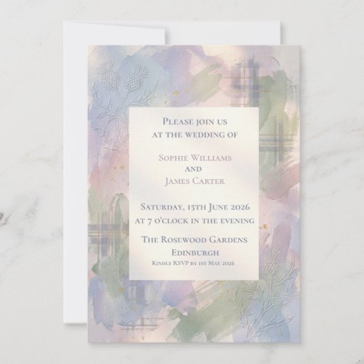 Faire invitation de mariage au chardon à l'aquarel (Devant)