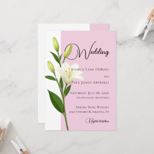 Faire invitation de mariage au lys blanc rose tend