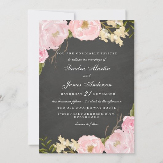 Faire invitation de mariage au tableau noir floral (Devant)