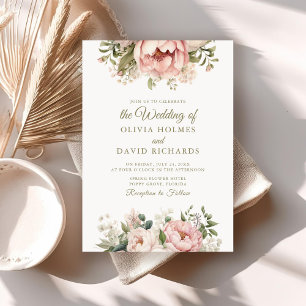 Faire invitation de mariage au ton rose et pivoine