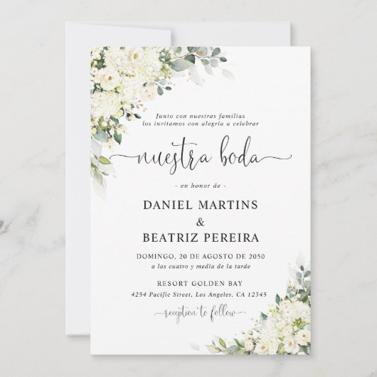 Faire Invitation de Mariage aux Fleurs Blanches Él (Devant)