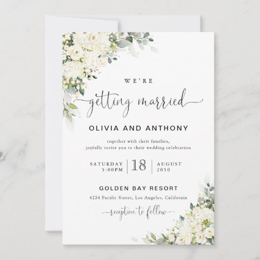 Faire Invitation de Mariage aux Fleurs Blanches Él (Devant)