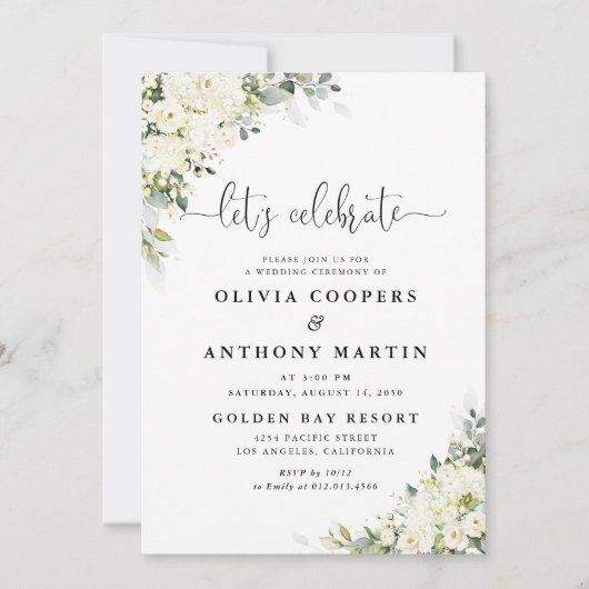 Faire Invitation de Mariage aux Fleurs Blanches Él (Devant)