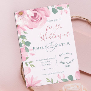 Faire invitation de mariage aux fleurs roses pâles