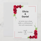 Faire invitation de mariage aux roses rouges (Devant / Derrière)