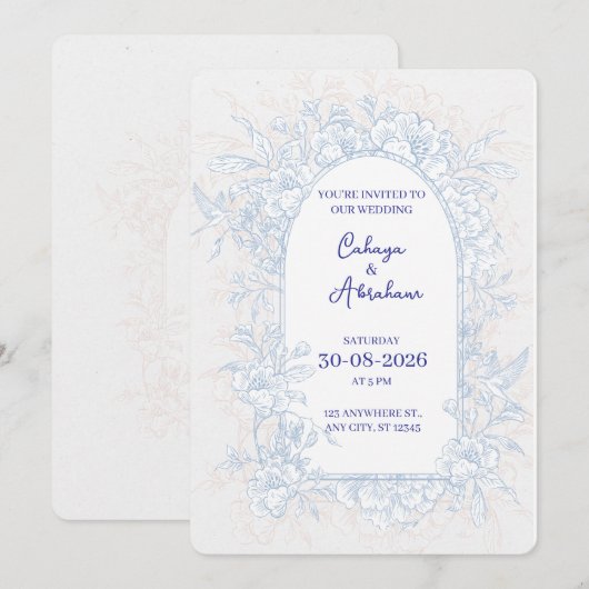 Faire invitation de mariage avec arche florale élé (Devant / Derrière)