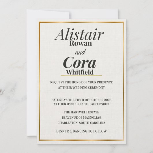 Faire invitation de mariage avec bordure dorée | M (Devant)