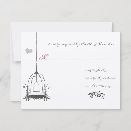 Faire invitation de mariage avec oiseau gris vinta (Devant)