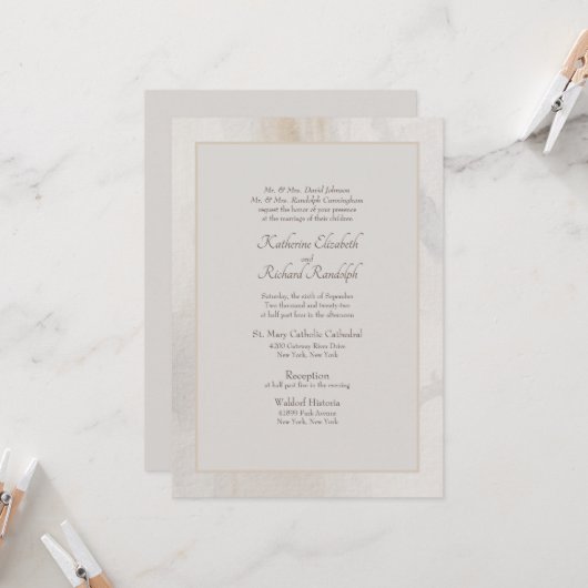 Faire invitation de mariage beige des deux parents (Devant/Arrière en situation)