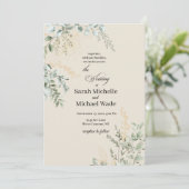 Faire invitation de mariage beige et verdure éléga (Debout devant)