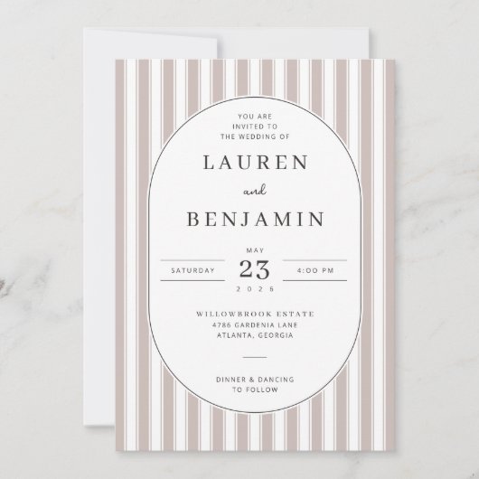 Faire invitation de mariage beige rayé (Devant)