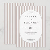 Faire invitation de mariage beige rayé (Devant / Derrière)