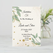 Faire invitation de mariage, beige vert or (Debout devant)