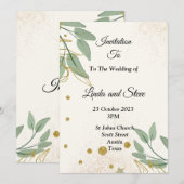 Faire invitation de mariage, beige vert or (Devant / Derrière)