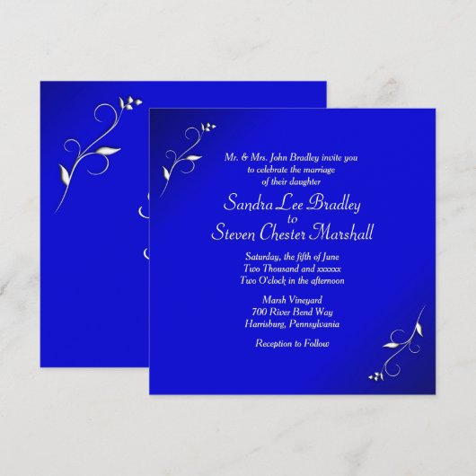 Faire invitation de mariage bleu (Devant / Derrière)