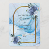 Faire invitation de mariage bleu et or (Devant)