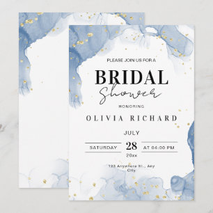 Faire invitation de mariage bleu et or minimaliste