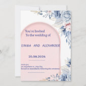 Faire invitation de mariage Bleue Flora (Devant)