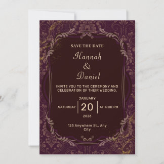 Faire invitation de mariage bordeaux et or
