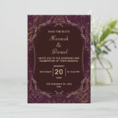 Faire invitation de mariage bordeaux et or (Debout devant)