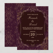 Faire invitation de mariage bordeaux et or (Devant / Derrière)