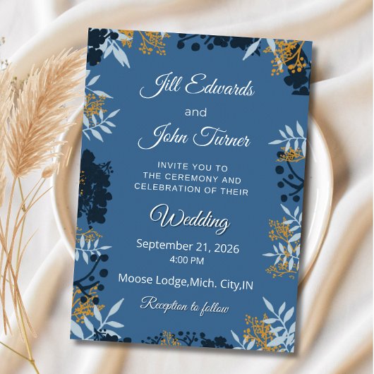 Faire invitation de mariage botanique bleu