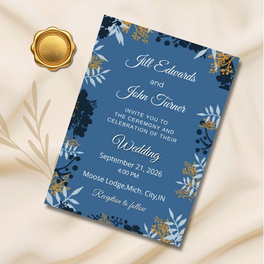 Faire invitation de mariage botanique bleu 