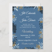 Faire invitation de mariage botanique bleu  (Devant)