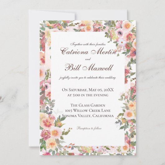 Faire invitation de mariage botanique floral (Devant)