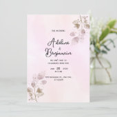 Faire invitation de mariage botanique rose poussié (Debout devant)