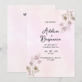 Faire invitation de mariage botanique rose poussié (Devant / Derrière)