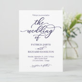 Faire invitation de mariage calligraphié bleu mari (Debout devant)