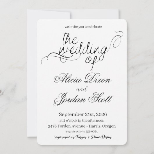 Faire invitation de mariage calligraphié minimalis (Devant)