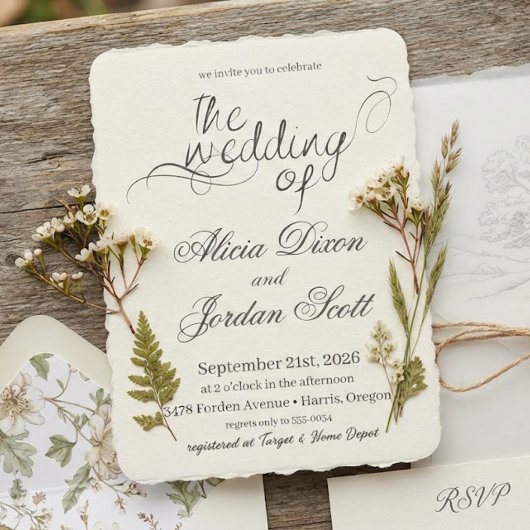 Faire invitation de mariage calligraphié minimalis