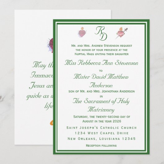 Faire invitation de mariage catholique Deux cœurs (Devant / Derrière)