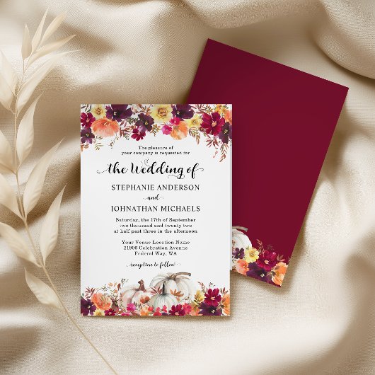 Faire invitation de mariage citrouille florale aut