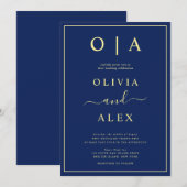 Faire invitation de mariage classique bleu (Devant / Derrière)