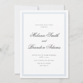 Faire invitation de mariage classique bleu poussié