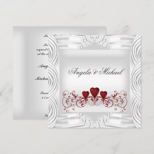 Faire invitation de mariage Cœurs Rouges Blancs Él (Devant / Derrière)