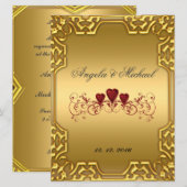 Faire invitation de mariage Cœurs rouges Or (Devant / Derrière)