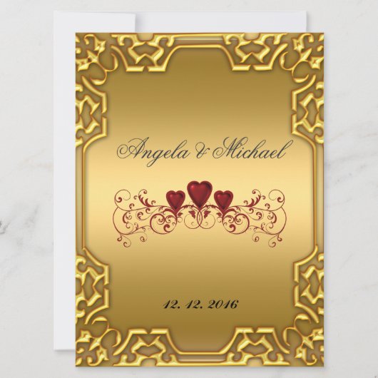 Faire invitation de mariage Cœurs rouges Or (Devant)