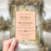 Faire invitation de mariage corail pêche et or