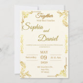 Faire invitation de mariage crème et or (Devant)