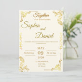 Faire invitation de mariage crème et or (Debout devant)