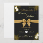 Faire invitation de mariage de luxe noir et or (Devant / Derrière)