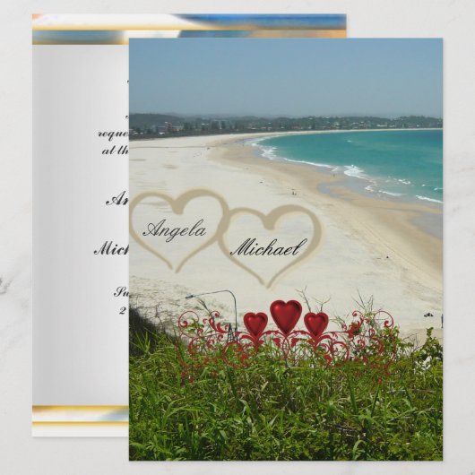 Faire invitation de mariage de plage coeurs rouges (Devant / Derrière)