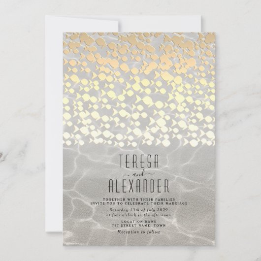 Faire invitation de mariage de plage en or (Devant)