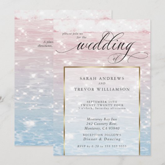 Faire invitation de mariage de plage océane scinti (Devant / Derrière)