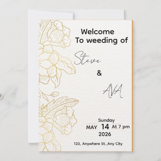 Faire invitation de mariage élégant blanc et or lé (Devant)